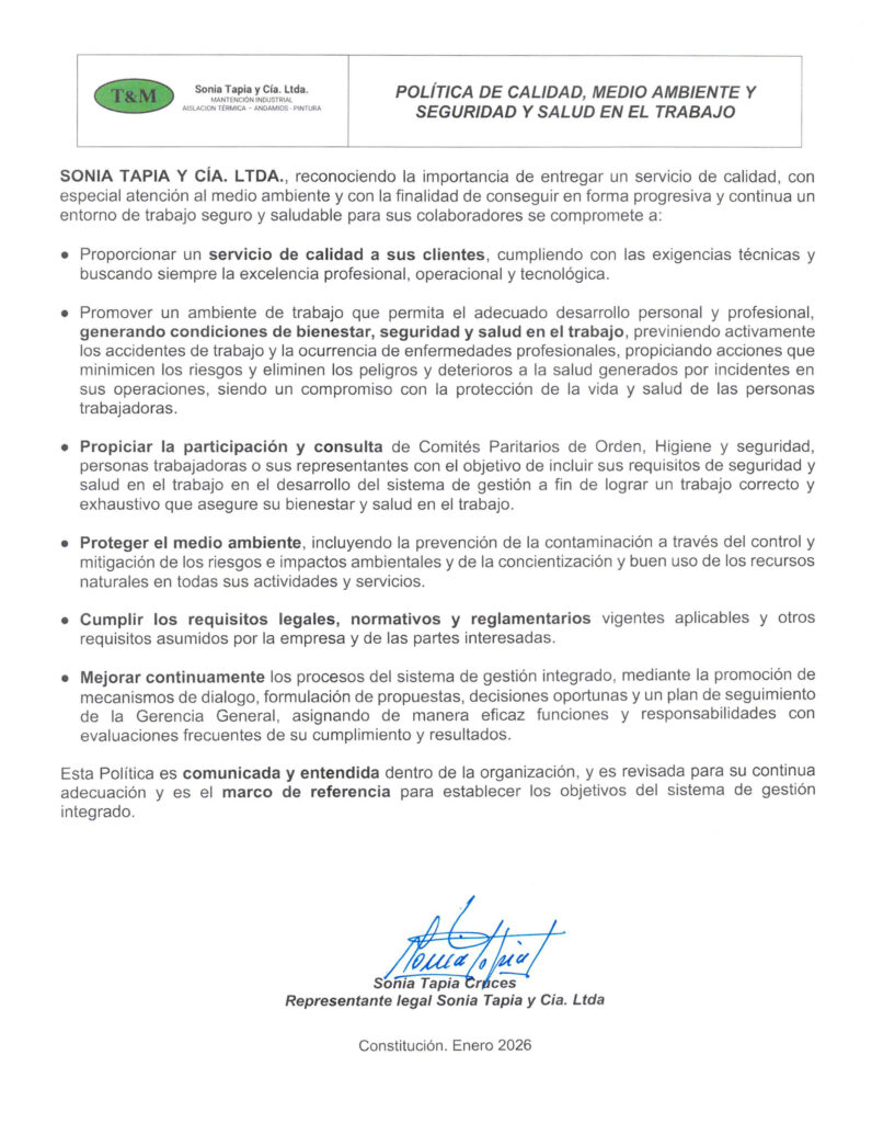 2026 POLITICA DE CALIDAD, MA Y SSO
